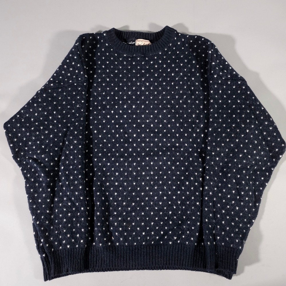 Woolrich Sweater Mens XL Tall Navy Blue Birds Eye Knit Wool Blend Vintage USA